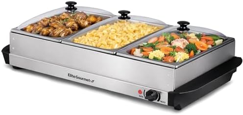 Elite Gourmet EWM-6171 Triple 3 x 2.5 Qt. Trays, Buffet Server