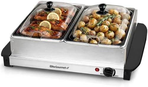 Elite Gourmet EWM-6122 Dual 2 x 2.5 Qt. Trays, Buffet Server, Food Warmer Temperature Control