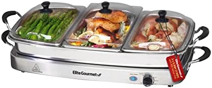 Elite Gourmet EWM-9933 Triple 3 x 2.5 Quart Trays Buffet Server 7.5 Qt Oven Safe Pan Food Warme