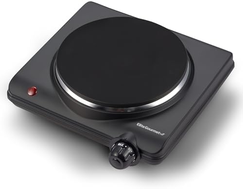 Elite Gourmet Countertop Electric Burner, 1000W Cast Iron Hot Plate, 7 Heat Settings