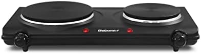 Elite Gourmet EDB-302BF Countertop Double Cast Iron Burner, 1500 Watts Electric Hot Plate