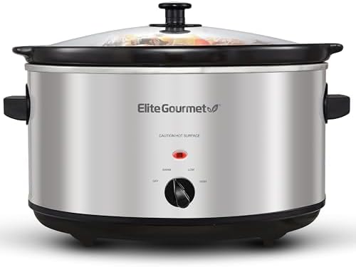 Elite Gourmet Stainless Steel Slow Cooker, Dishwasher-Safe with Tempered Glass Lid