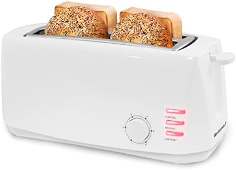 Elite Gourmet ECT-4829 Long Slot 4 Slice Toaster, 6 Toast Settings Toaster Defrost, Reheat