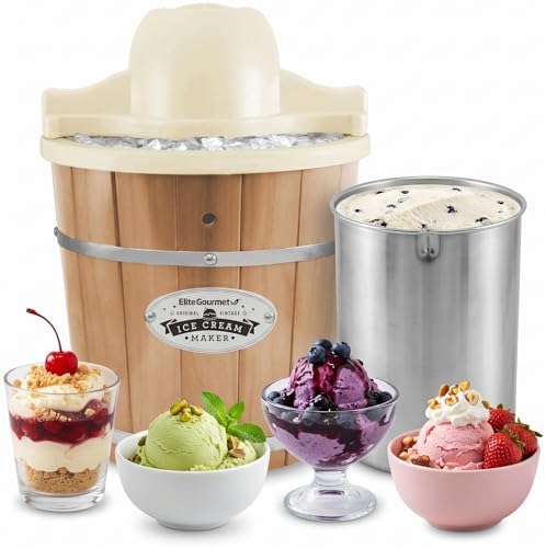 Elite Gourmet EIM-924L 4Qt Old Fashioned Vintage Appalachian Wood Bucket Electric Ice Cream Mak