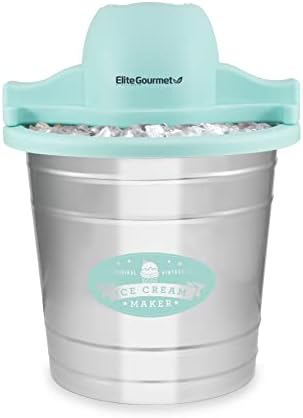 Elite Gourmet EIM-308L 4 Qt. Electric Motorized Maker Ice & Rock Salt, 4Qt. Freezing Canister