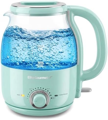 Elite Gourmet 1.2L Electric Glass Kettle, 1200W Fast Boil