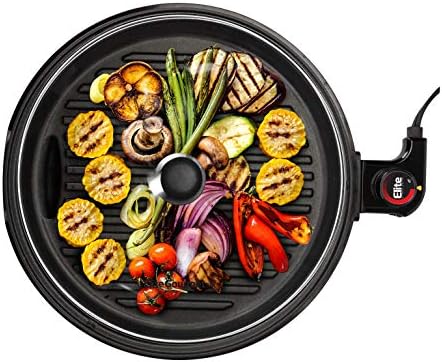 Elite Gourmet EMG6505G 12" Smokeless Indoor Electric BBQ Grill with Glass Lid Dishwasher Safe