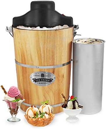 Elite Gourmet EIM916 Old Fashioned 6 Quart Vintage Wood Bucket Electric Ice Cream Maker Machine