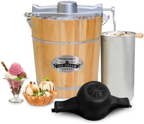 Elite Gourmet EIM402 Old Fashioned 4 Quart Vintage Wood Bucket Electric Ice Cream Maker Machine