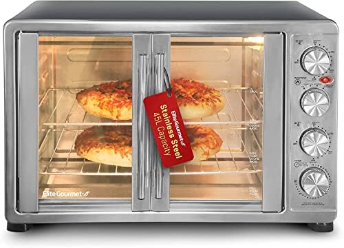 Elite Gourmet ETO4510MX French Door 47.5Qt, 18-Slice Convection Oven 4-Control Knobs