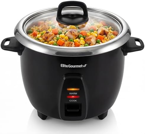 Elite Gourmet ERC2010B# Electric Rice Cooker with Stainless Steel Inner Pot Makes Soups, Stews