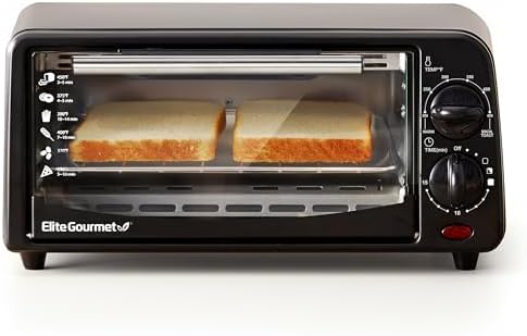 Elite Gourmet ETO236 Personal Compact 2 Slice Countertop Toaster Oven with 15 Minute Timer & Ad