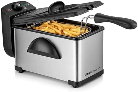 Elite Gourmet EDF2100 Electric Immersion Deep Fryer Removable Basket Adjustable Temperature
