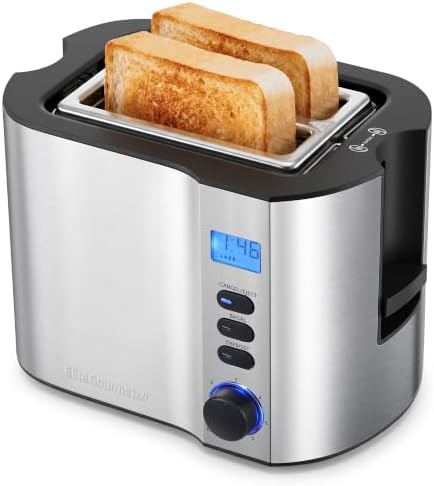 Elite Gourmet ECT2145 Extra Wide Slot 2-Slice Toaster, Bagel Function Reheat, Defrost