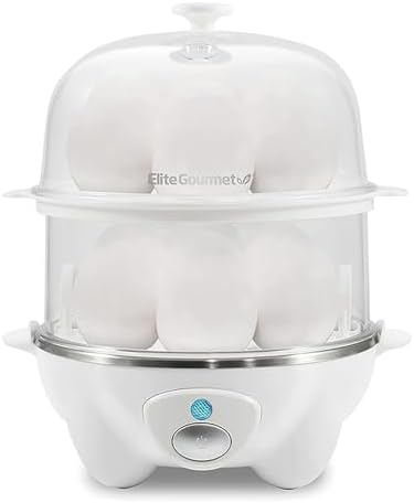 Elite Gourmet EGC1405W 2-Tiered Rapid Egg Cooker, 5-Egg Poacher, Omelets, Soft, Medium