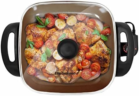 Elite Gourmet EG3033 12"x12"x2.35” Healthy Ceramic with Titanium Coated Scratch Resistant Elect