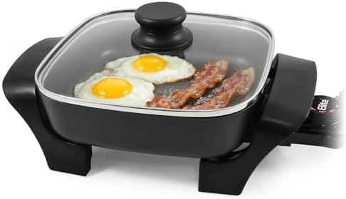 Elite Gourmet EG808 Electric Skillet 8"x8" Non-Stick Coating, Tempered Glass Lid