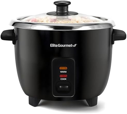Elite Gourmet ERC006SS 6-Cup Electric Rice Cooker with Stainless Steel Inner Pot, Makes Soups
