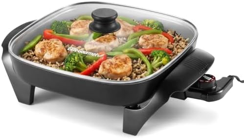 Elite Gourmet 12"x12"x2.15” Ceralast™ PFAS Free Ceramic Electric Skillet, Dishwasher Safe