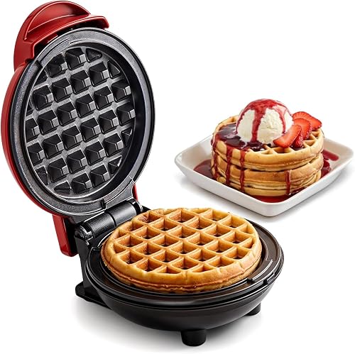Elite Gourmet EWM015R# Electric Nonstick 4.5-inch Mini Waffle Maker, Belgian Waffles