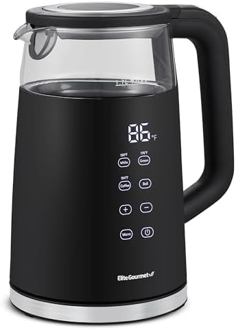 Elite Gourmet 1.7L Dual Wall Cool Touch Electric Tea Kettle, Borosilicate Glass