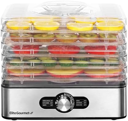 Elite Gourmet EFD3321X Food Dehydrator, Stainless Steel Trays Adjustable Temperature Controls