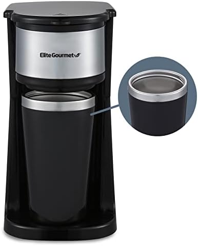 Elite Gourmet EHC-112B Personal Single-Serve Compact Coffee Maker Brewer Includes 14Oz. Thermal