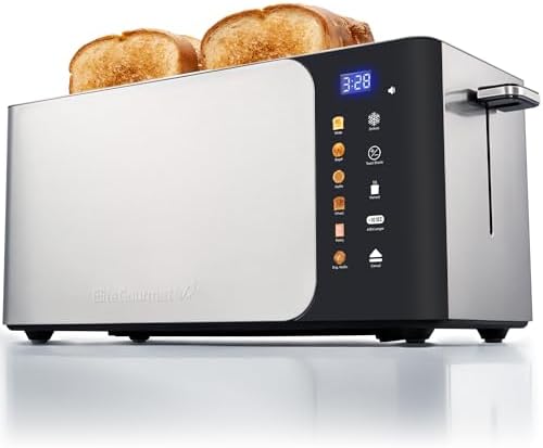 Elite Gourmet ECT5924D SmartToast Digital Long Slot 4 Slice Toaster, 1370W Even Heat