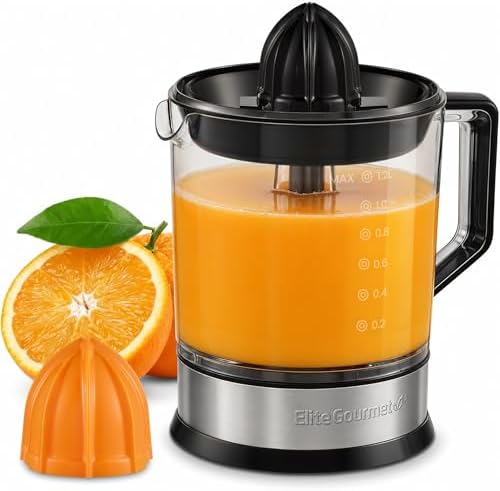Elite Gourmet ETS740 BPA-Free 40-Watt Electric Citrus Juicer with 2 Cones, Compact