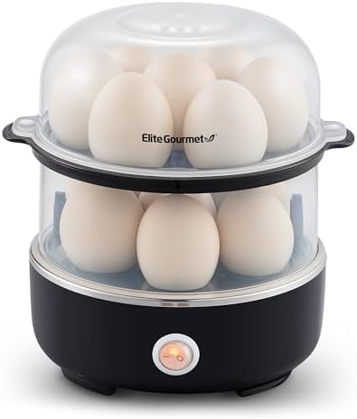 Elite Gourmet EGC1215B Easy Egg Cooker, Stainless-steel Heating Plate, Two-Tiered