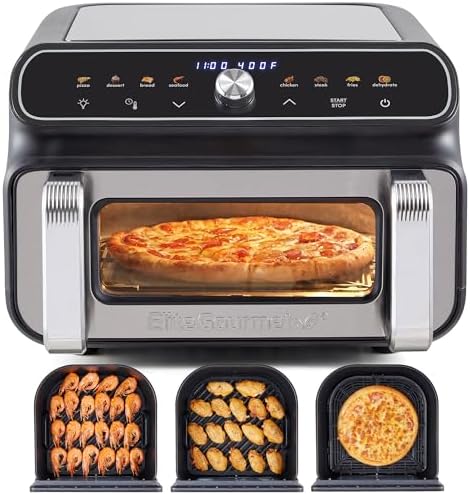 Elite Gourmet EAF2411G Digital Indoor Grill/Air Fryer Oven, 11L Capacity, Grill Rack