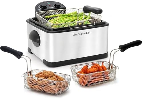 Elite Gourmet EDF-401TX 1700-Watt Triple Basket Electric Deep Fryer with Timer and Temperature