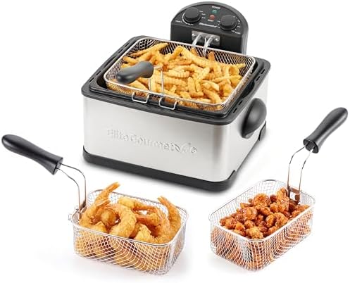 Elite Gourmet EDF-401TXB Electric 4.5 Qt. / 17 Cup Immersion Deep Fryer 3-Baskets, 1700-Watt