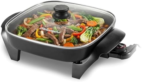 Elite Gourmet 12"x12"x2.15” Ceralast™ PFAS Free Ceramic Electric Skillet, Dishwasher Safe