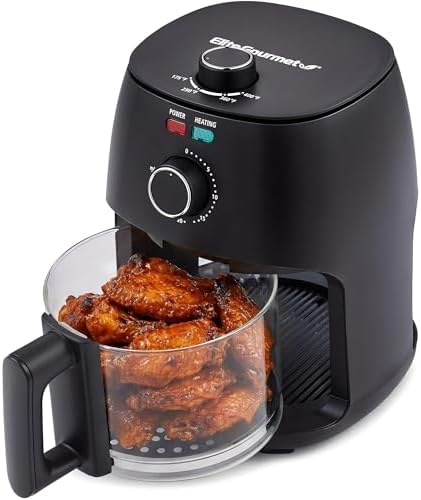 Elite Gourmet Glass Air Fryer, 2.4 Qt Compact Size for 1–2 People