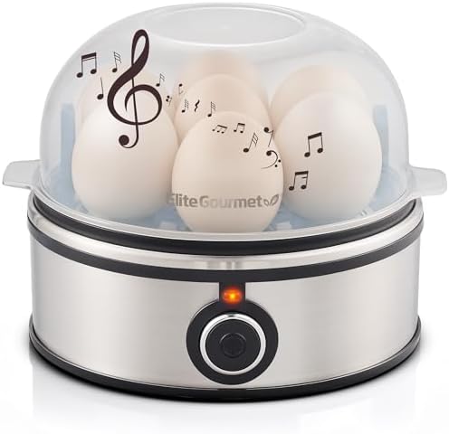 Elite Gourmet EGC855SS Easy Egg Cooker, 7-Egg Capacity, Soft, Medium, Hard-Boiled, Omelets