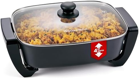 Elite Gourmet 15" x 12" x 4" Electric Skillet, Xtra Deep Dish, Ceralast™ PFAS Free Ceramic