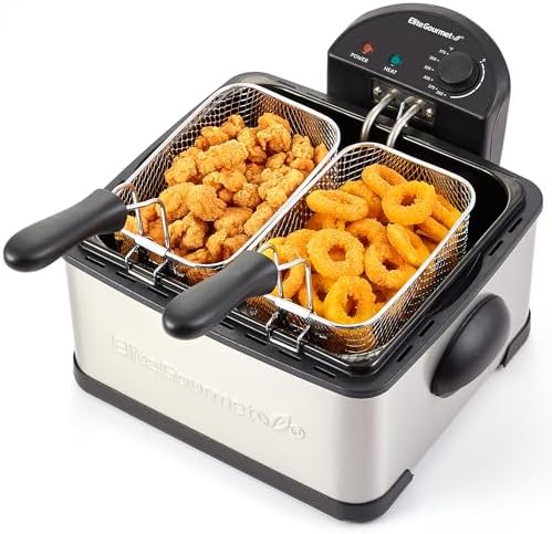 Elite Gourmet Electric Deep Fryer, 4.5 Qt Total Oil Capacity (Dual 2-Qt Split Baskets)