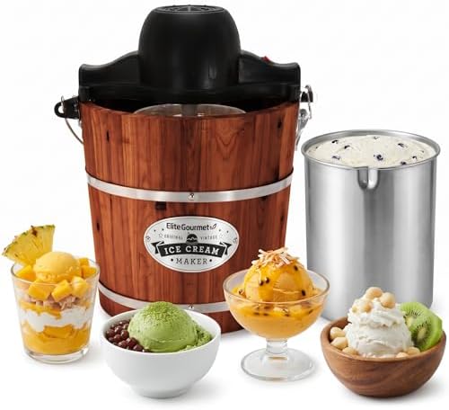 Elite Gourmet EIM418 Old Fashioned 4 Quart Vintage Walnut Wood Bucket