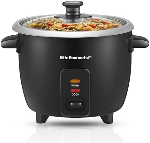 Elite Gourmet ERC003BX Electric Rice Cooker with Automatic Keep Warm Makes Soups, Stews